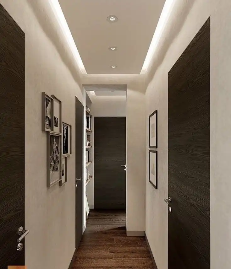False ceiling with decorative lighting fixtures for bedroom
