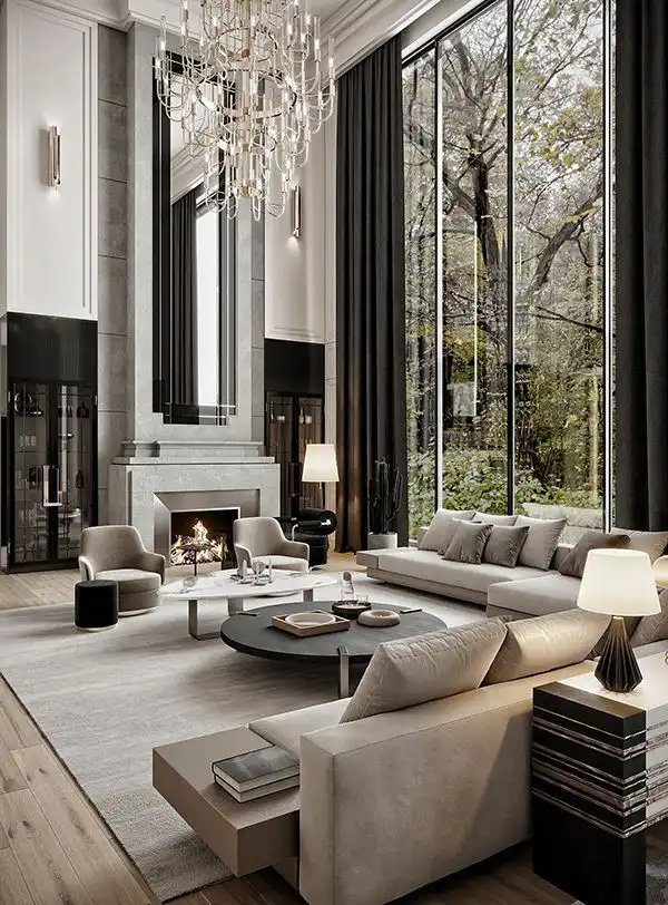 False ceiling design with integrated chandelier for bedroom