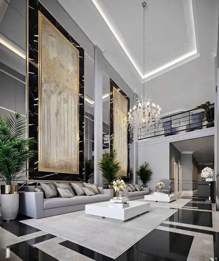 Modern gypsum false ceiling design for living room with LED lighting in Ahmedabad